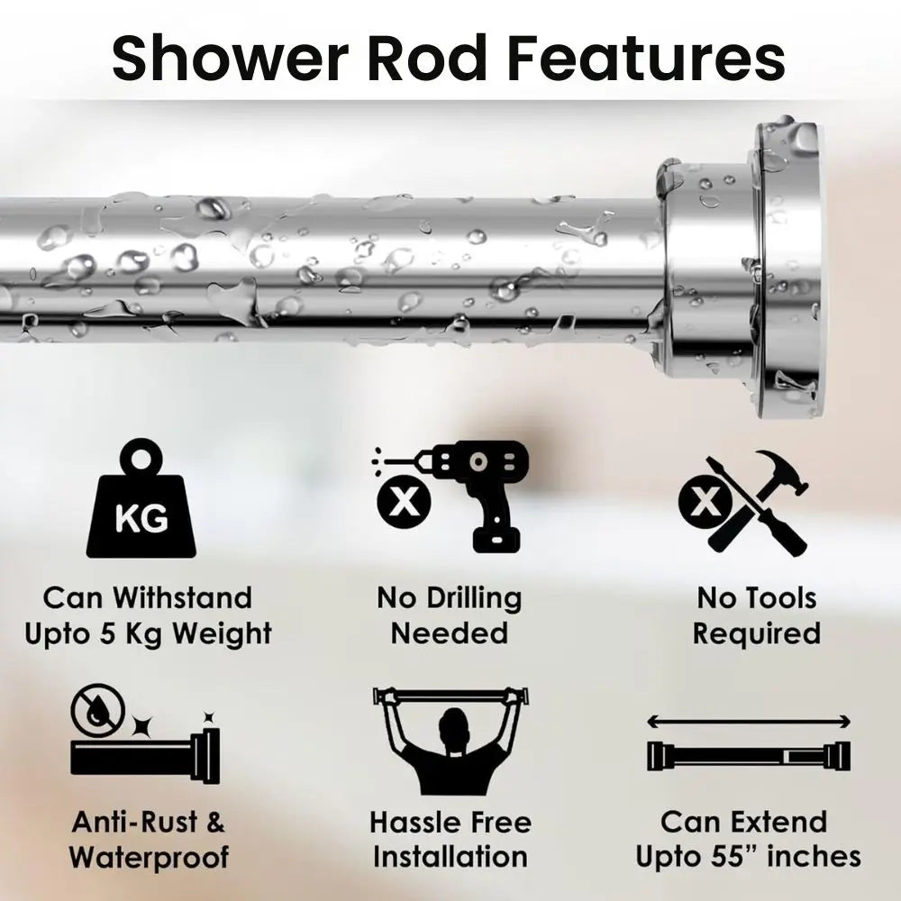 Adjustable Shower Curtain Rod – Non-Drilling & Anti-Skid